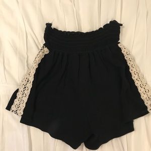 Black High Waisted Shorts with Cream Lace details